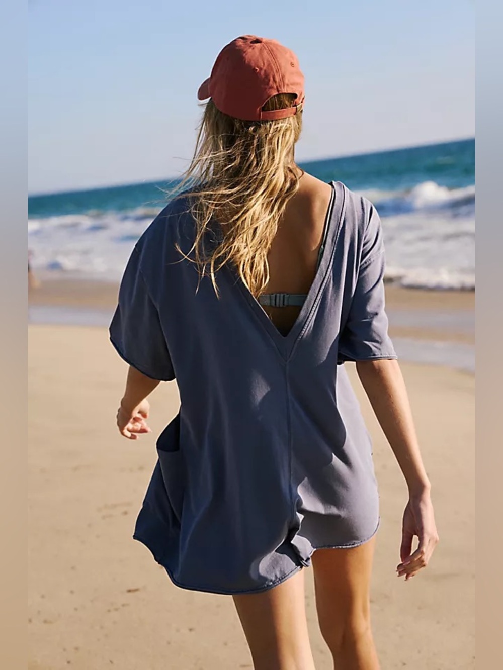 Free People FP Movement Hot Shot Tee Romper NWOT Size L Blue Indigo